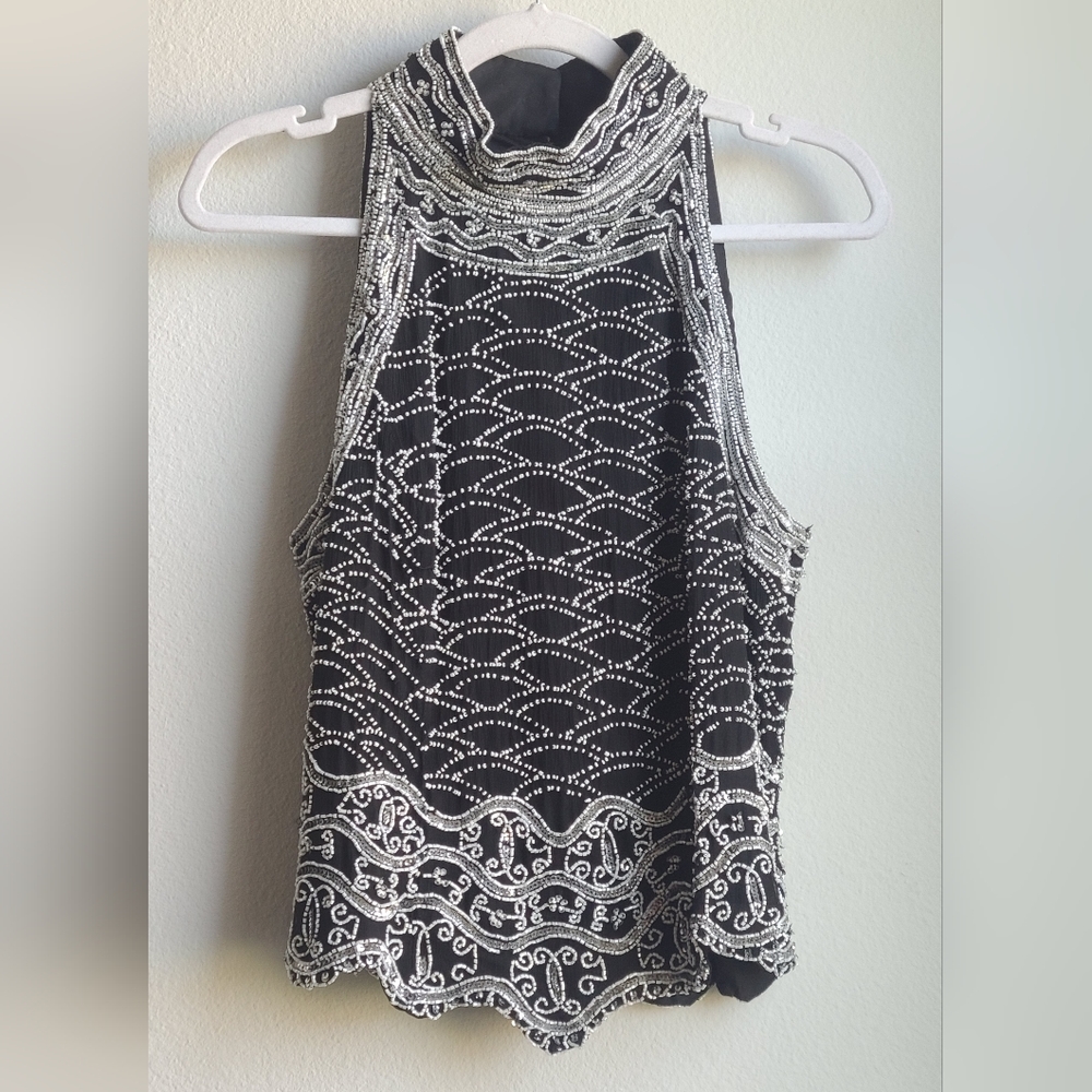 VINTAGE Papell Boutique- Women's Beaded Top, Sz L